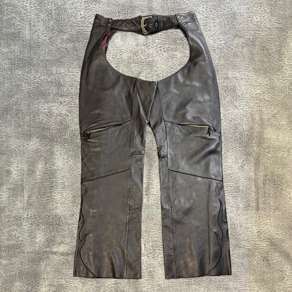 Leather Flame Power Trip Black Chaps
